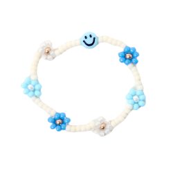 LOVEissue bracelet daisy elastic baby blue blue ivory
