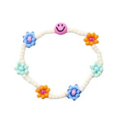LOVEissue_bracelet_daisy_elastic_smiley_greenstripe_orange_blue